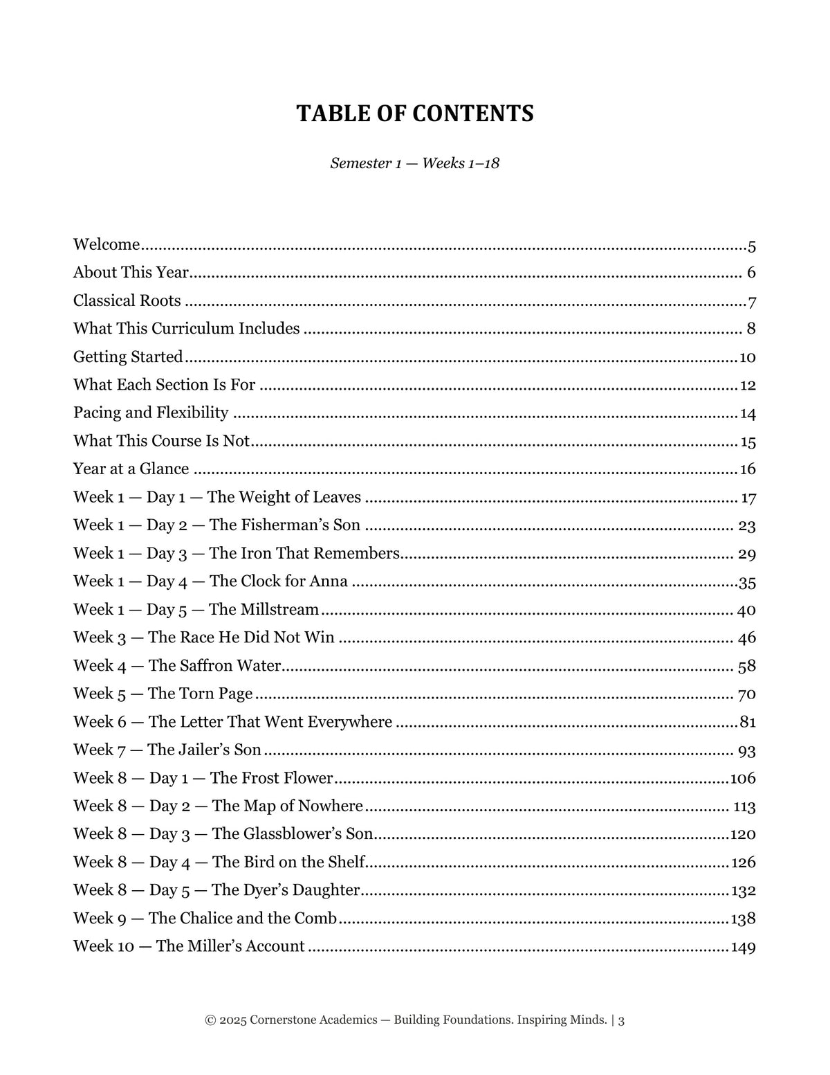 Table of contents from Grade 4 Literature Teacher's Edition Set, Grade 4 homeschool curriculum