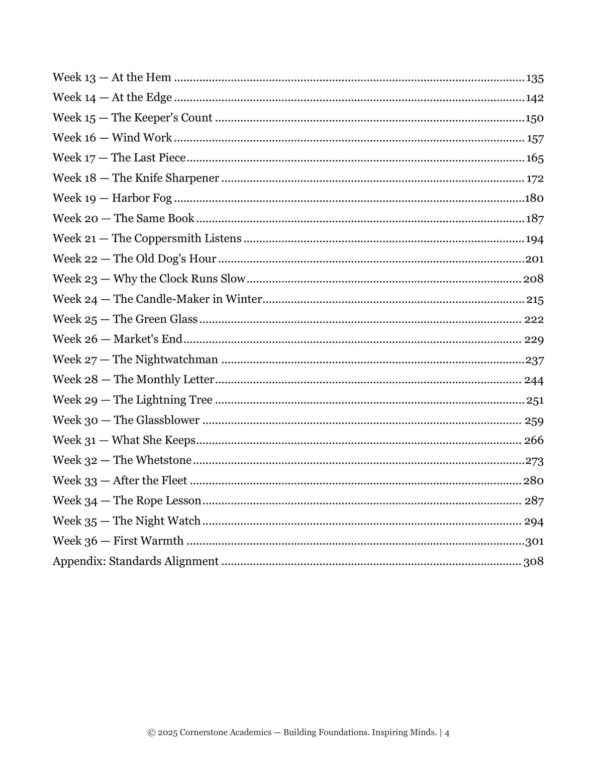Table of contents, continued from Grade 4 Literature Poetry Companion Teacher's Edition, Grade 4 homeschool curriculum