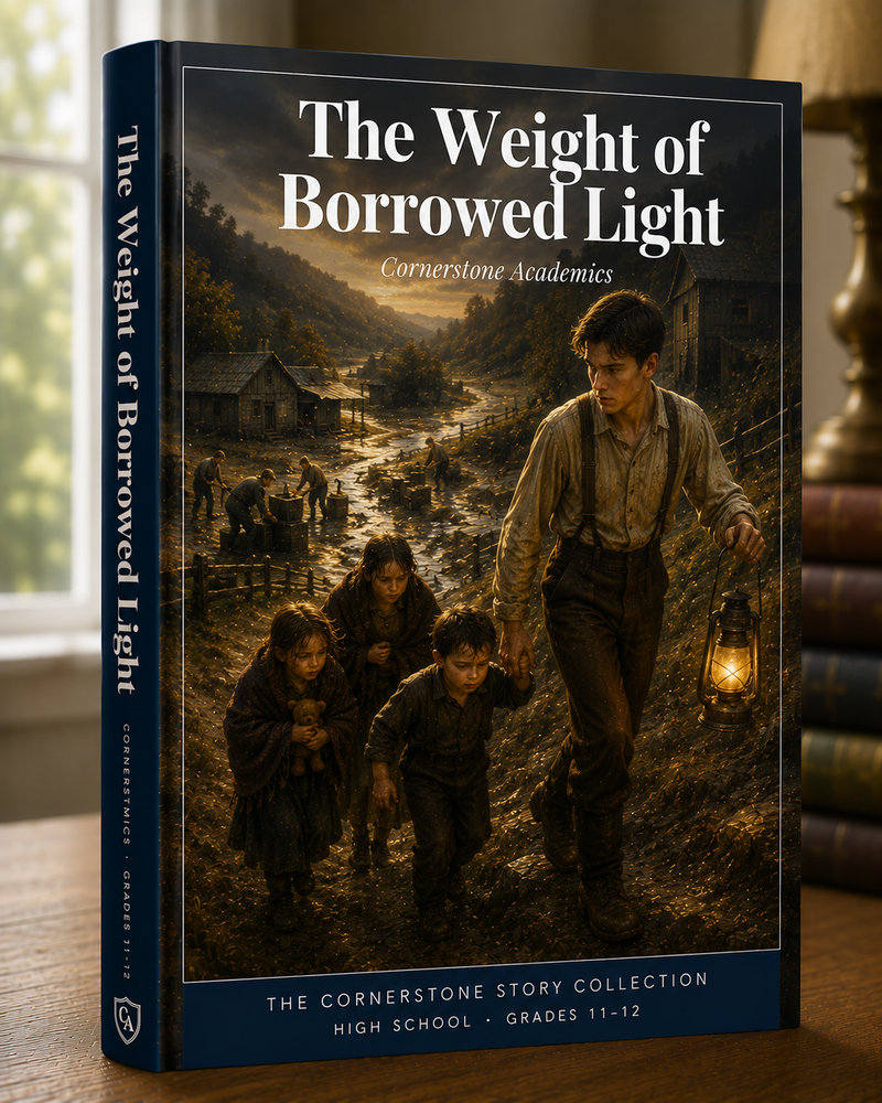 Front cover of The Weight of Borrowed Light, a Grades 9-12 novel from Cornerstone Academics