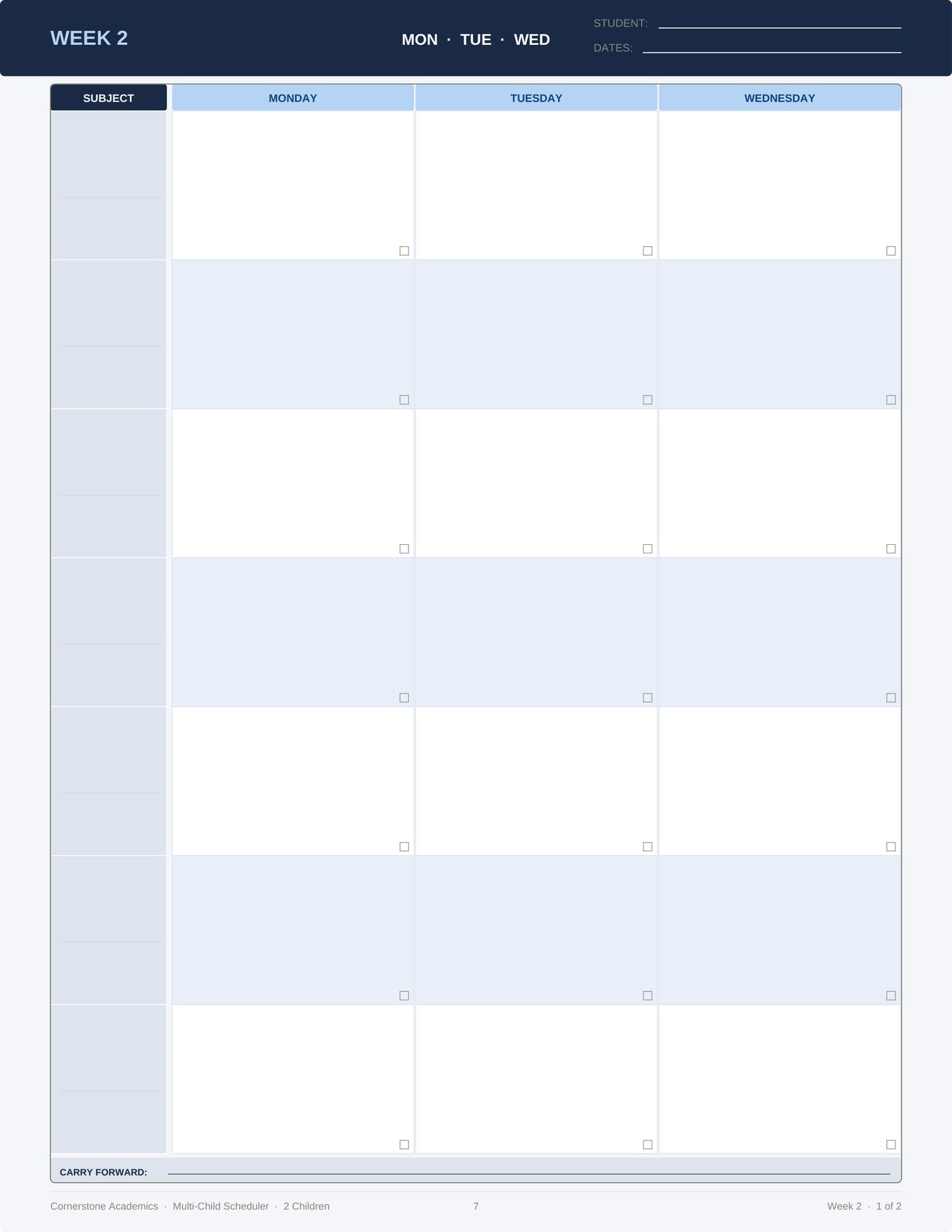 Cornerstone Academics Multi-Child Lesson Planner – 3 Students