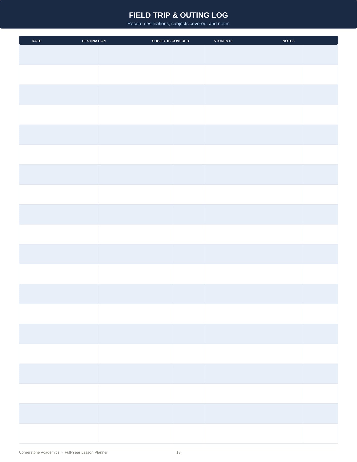 Cornerstone Academics Multi-Child Lesson Planner – 4 Students (Free)