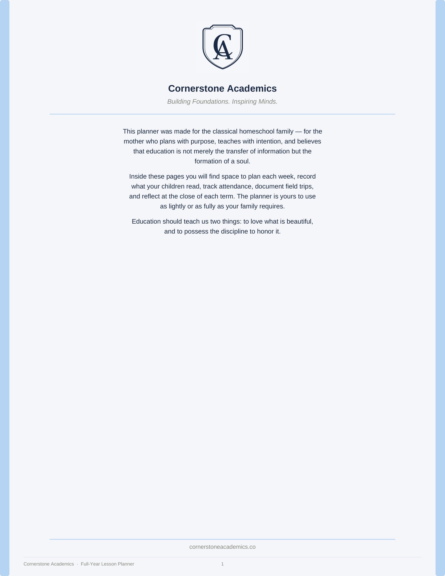 Cornerstone Academics Multi-Child Lesson Planner – 4 Students (Free)