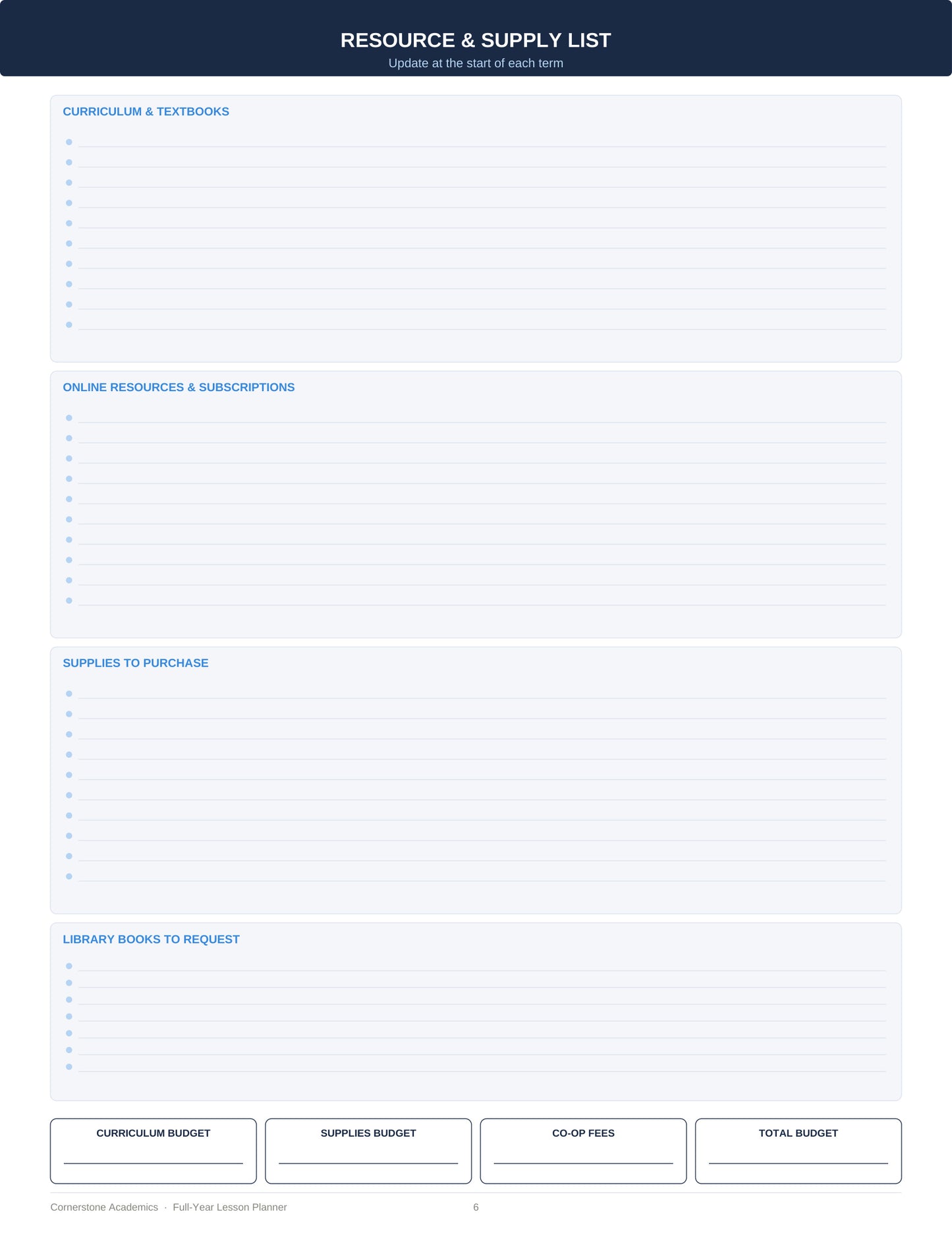 Cornerstone Academics Multi-Child Lesson Planner – 4 Students (Free)
