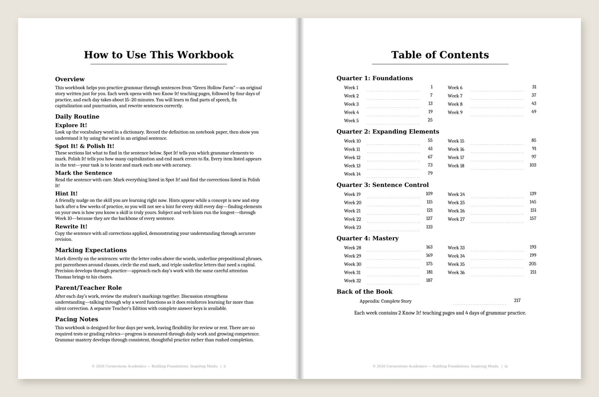 Grade 3 Grammar: First Light Complete Set (Color) — Table of Contents