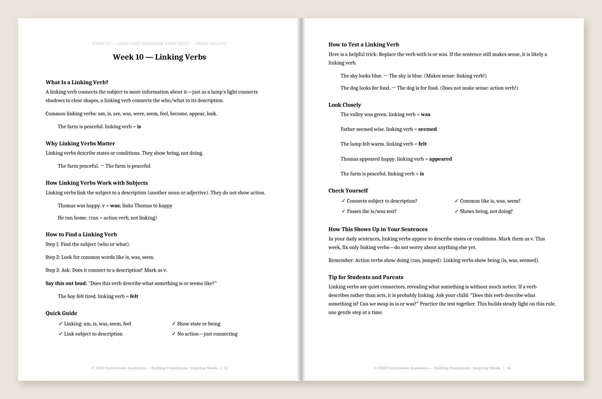 Grade 3 Grammar: First Light Student Workbook — Week 10 Know It! pages