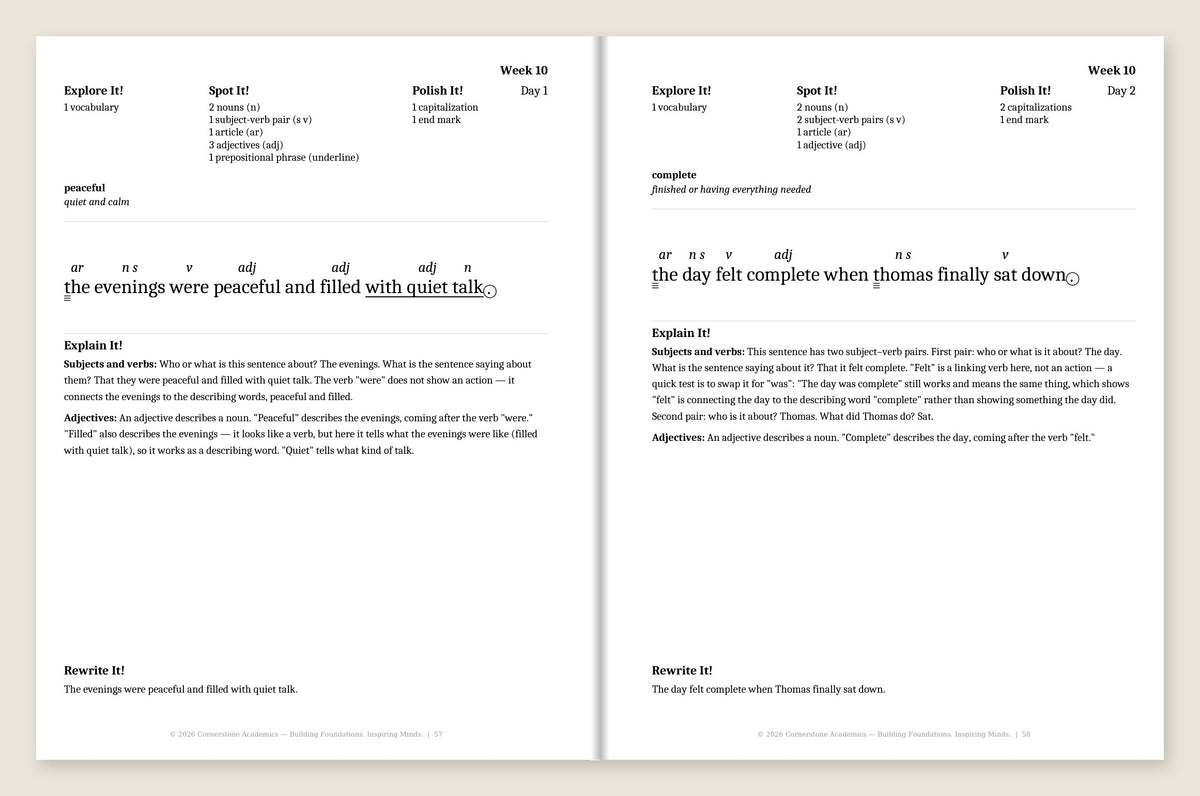 Grade 3 Grammar: First Light Complete Set (B & W) — Week 10, Days 1–2
