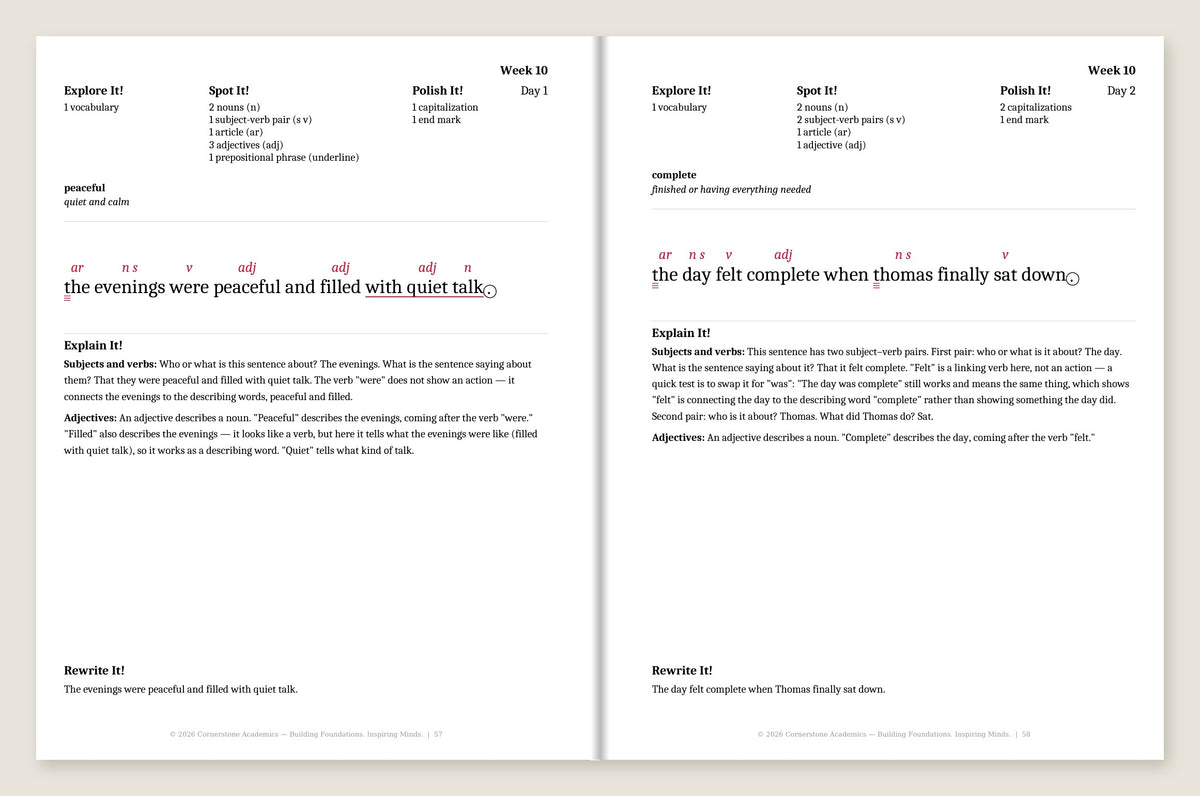 Grade 3 Grammar: First Light Teacher’s Edition (Color — markups in red) — Week 10, Days 1–2