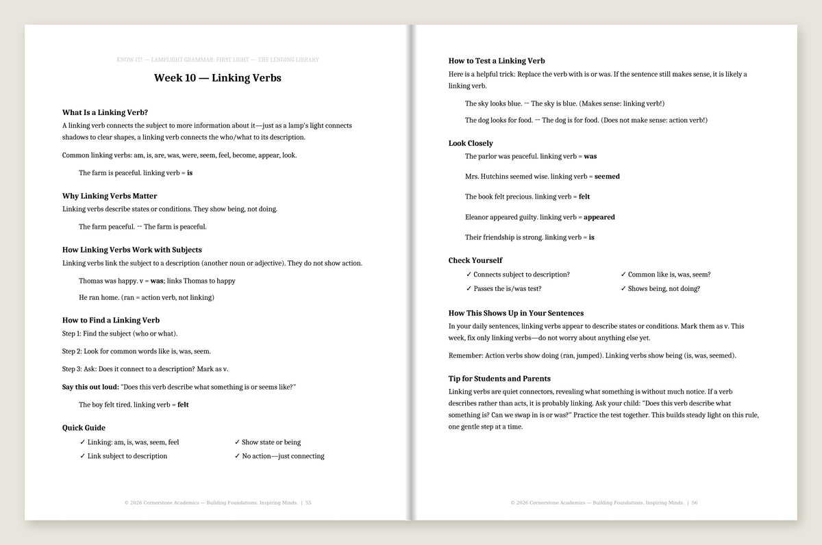 Grade 4 Grammar: Morning Light Student Workbook — Week 10 Know It! pages