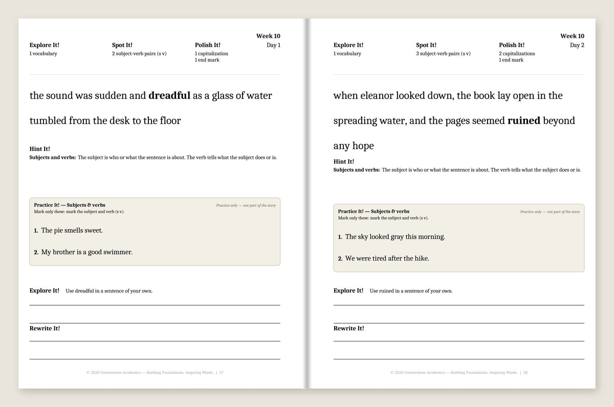 Grade 4 Grammar: Morning Light Complete Set (Color) — Week 10, Days 1–2