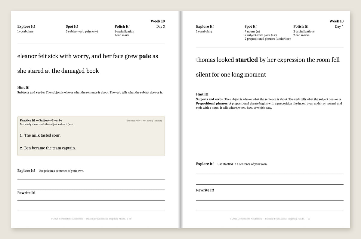 Grade 4 Grammar: Morning Light Complete Set (B & W) — Week 10, Days 3–4
