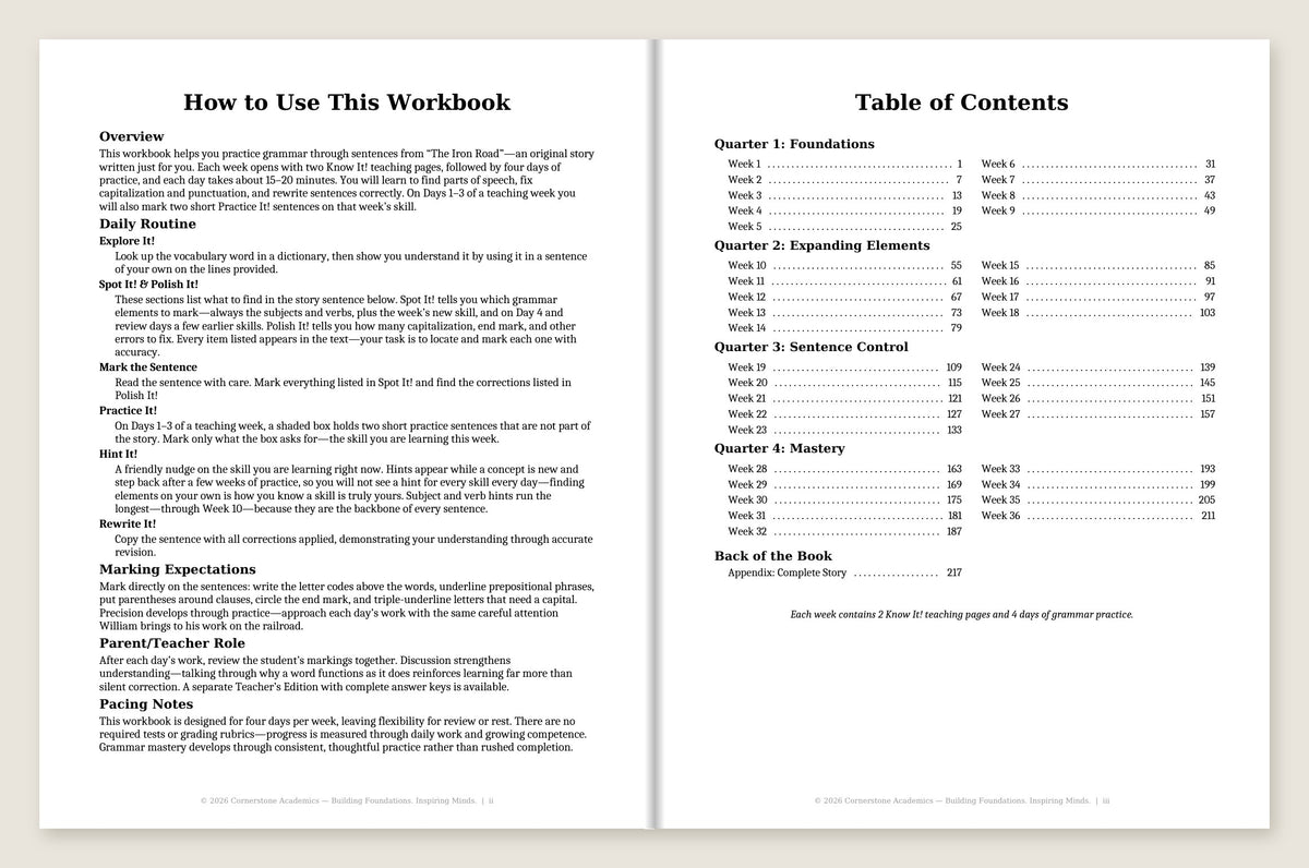 Grade 5 Grammar: Clear Day Complete Set (Color) — Table of Contents