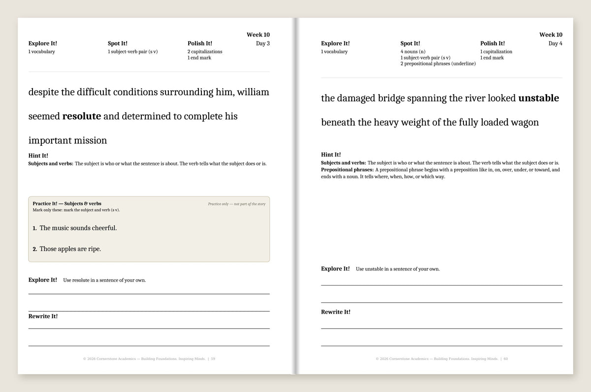 Grade 5 Grammar: Clear Day Complete Set (B & W) — Week 10, Days 3–4