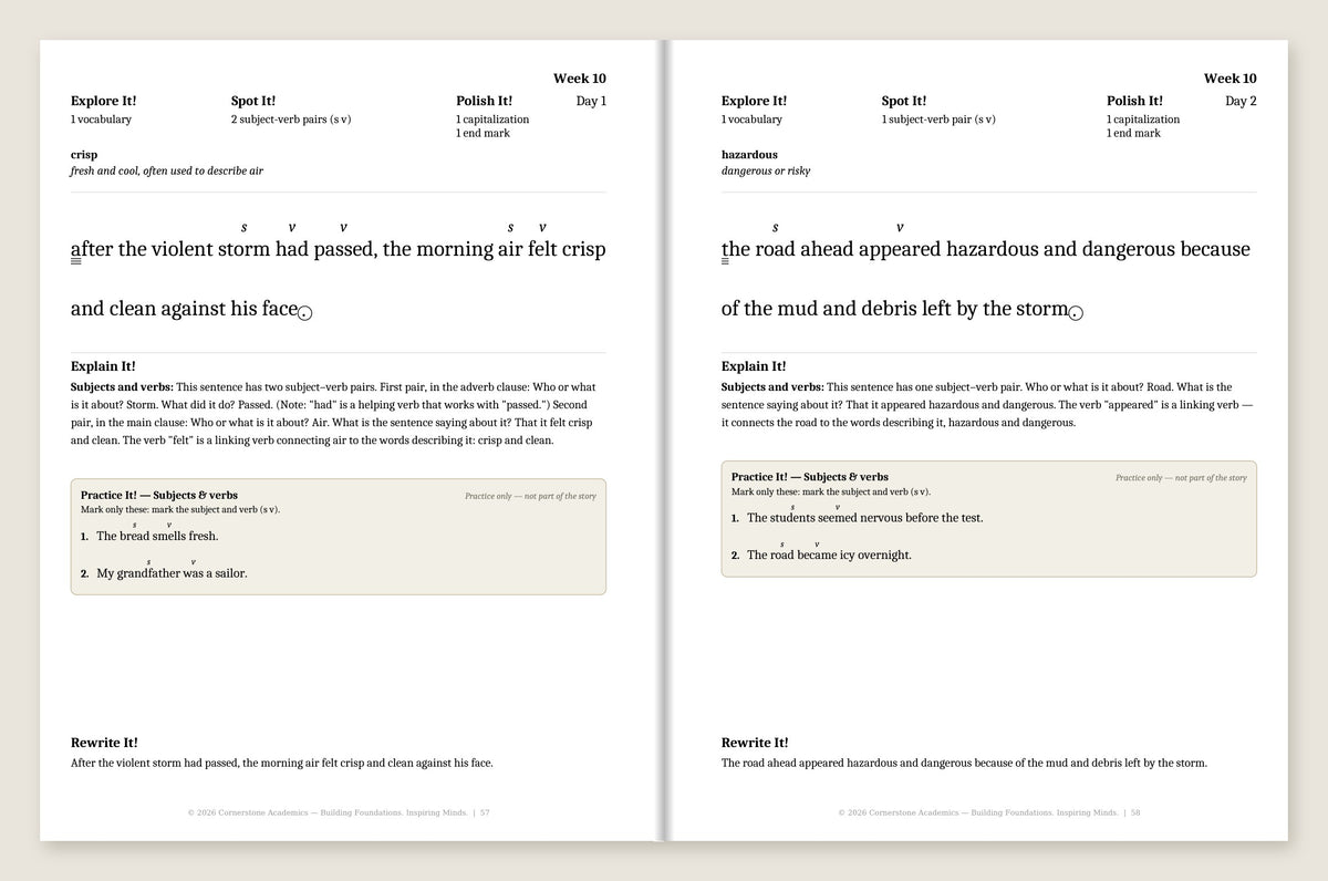 Grade 5 Grammar: Clear Day Complete Set (B & W) — Week 10, Days 1–2