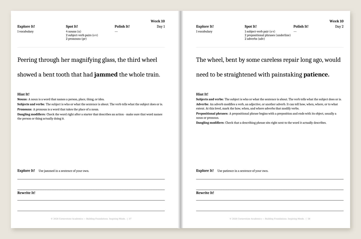 Grade 6 Grammar: Watchfire Complete Set Color — Week 10, Days 1–2