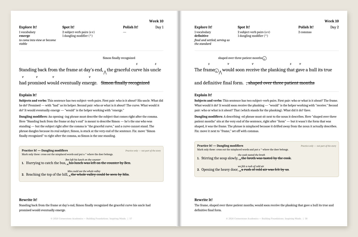 Grade 7 Grammar: Steady Flame Complete Set (Black & White Teacher’s Edition) — Week 10, Days 1–2