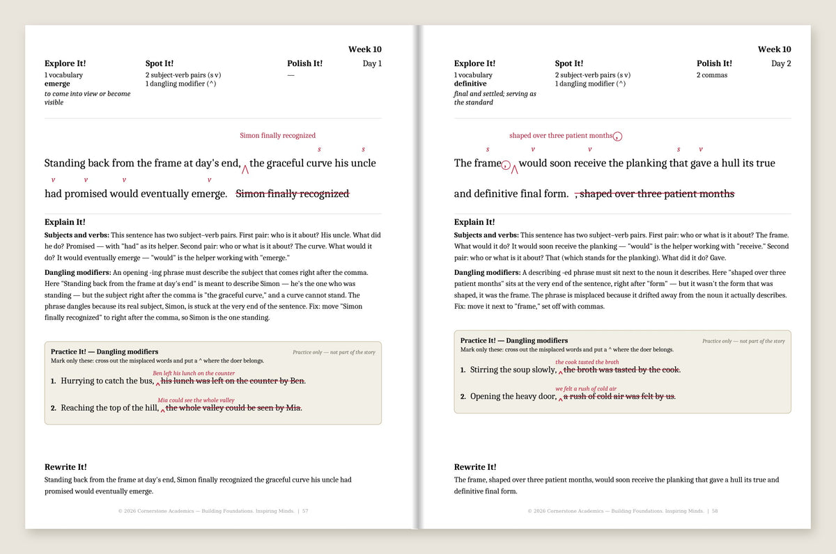 Grade 7 Grammar: Steady Flame Complete Set (Color Teacher’s Edition) — Week 10, Days 1–2