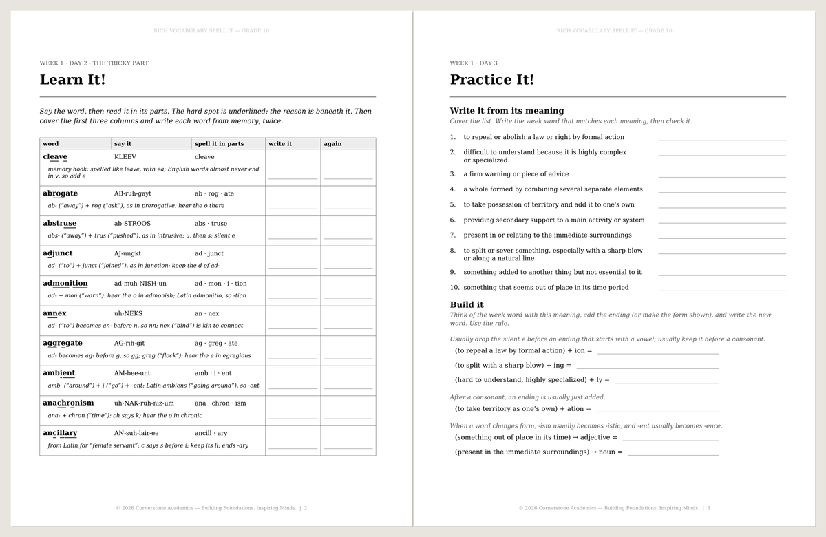 Spell It, Grade 10 Student Book + Parent Key
