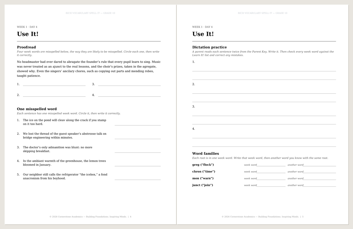 Spell It, Grade 10 Student Book + Parent Key