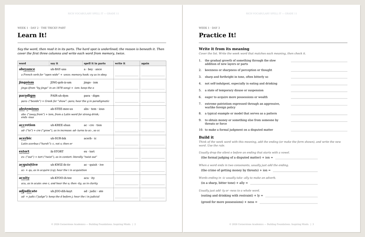 Spell It, Grade 11 Student Book + Parent Key