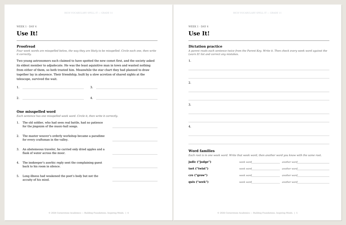 Spell It, Grade 11 Student Book + Parent Key