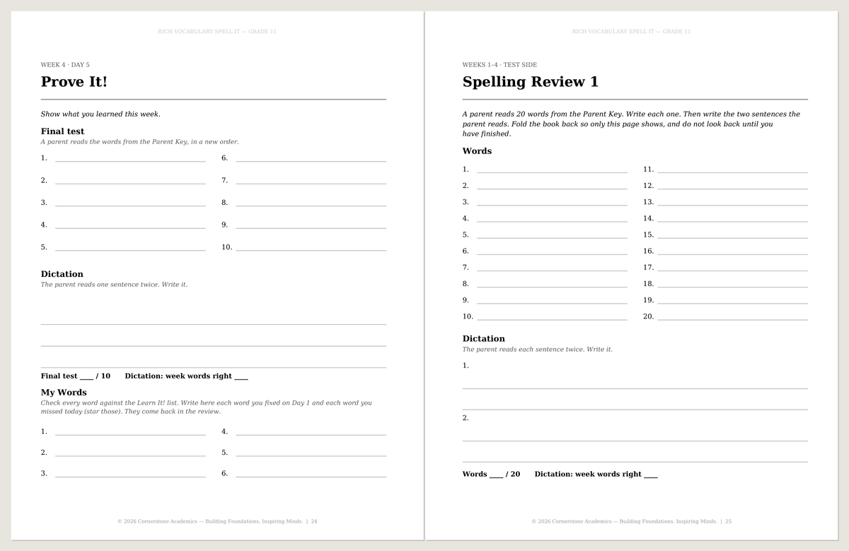 Spell It, Grade 11 Student Book + Parent Key