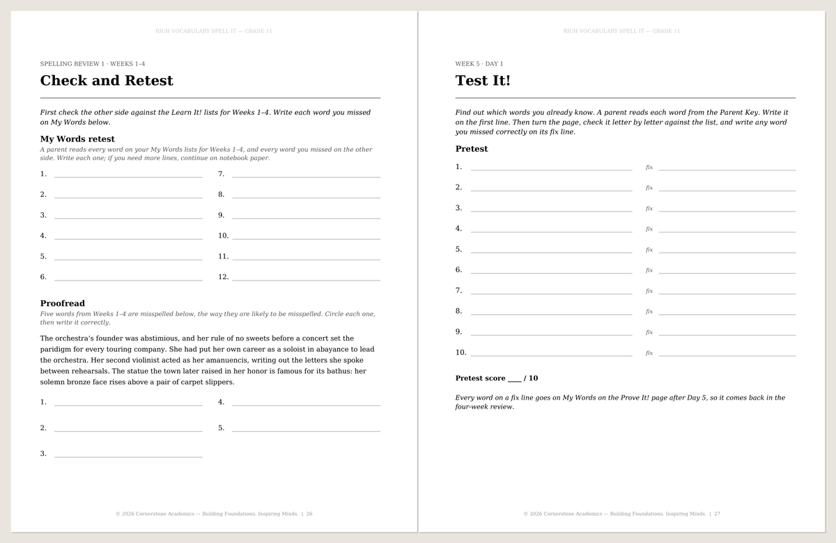 Spell It, Grade 11 Student Book + Parent Key