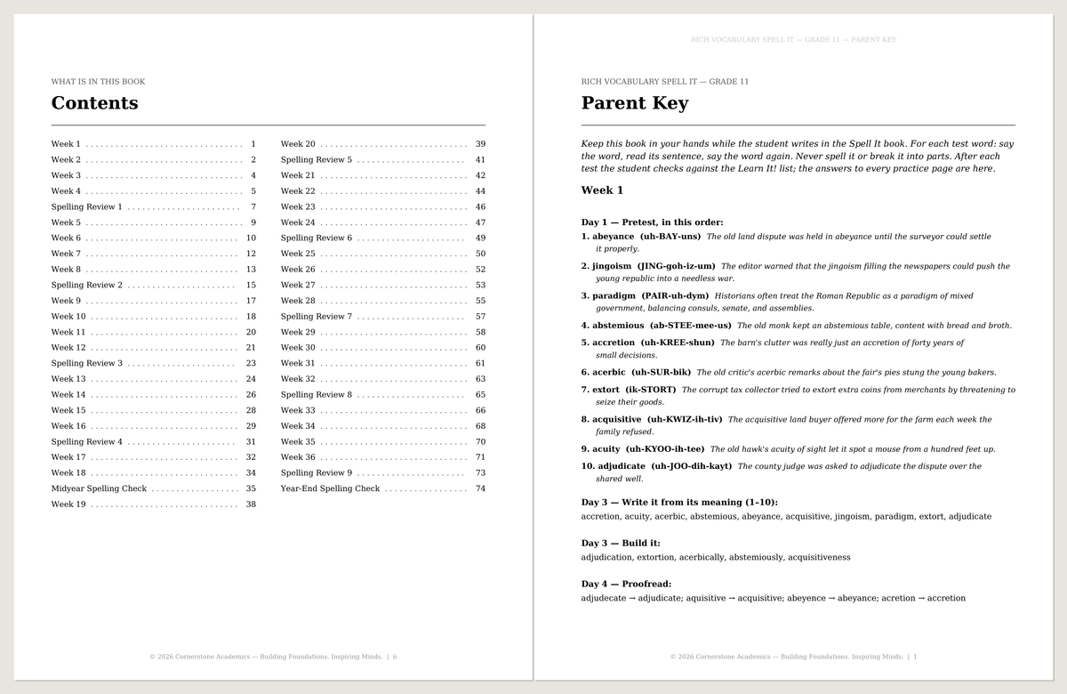 Spell It, Grade 11 Student Book + Parent Key
