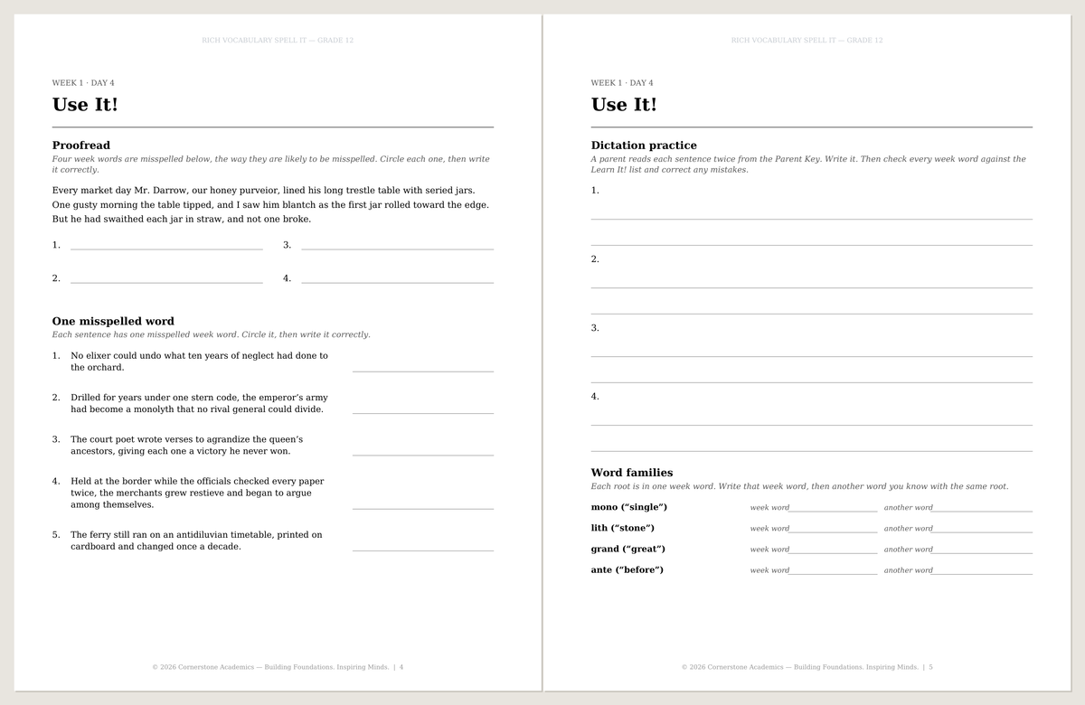 Spell It, Grade 12 Student Book + Parent Key