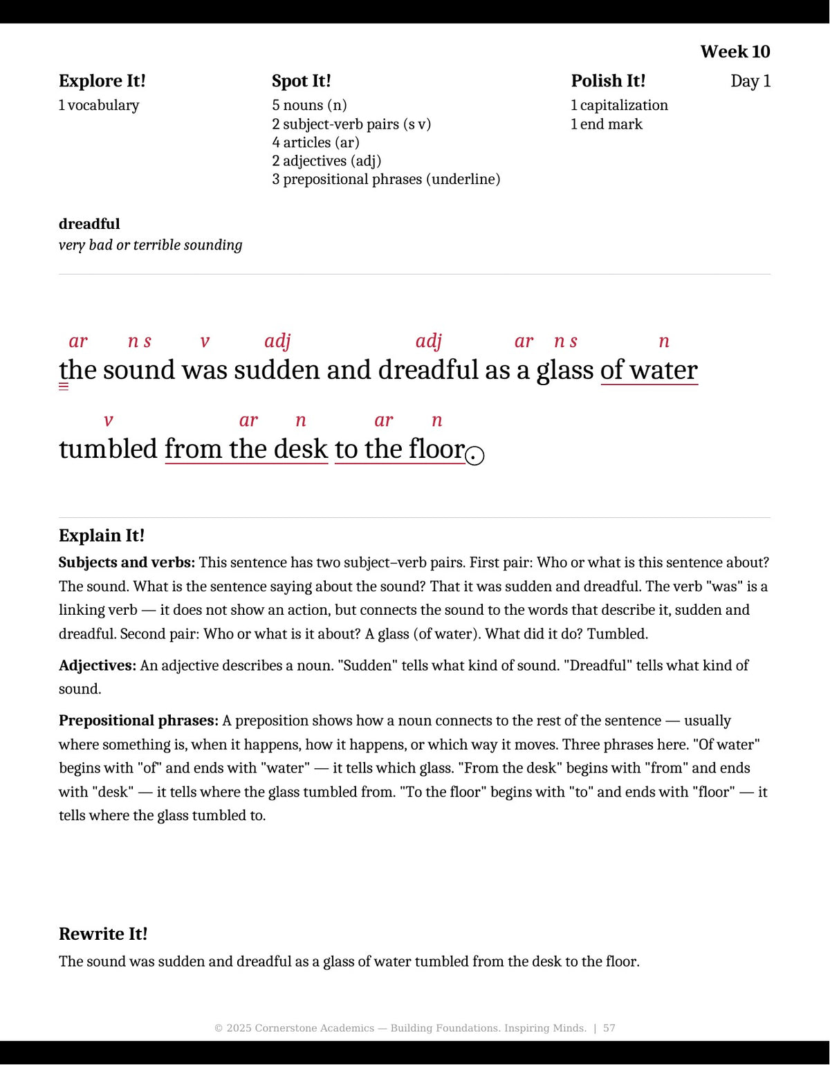 Week 10 lesson page from Grade 4 Grammar, Grade 4 grammar curriculum