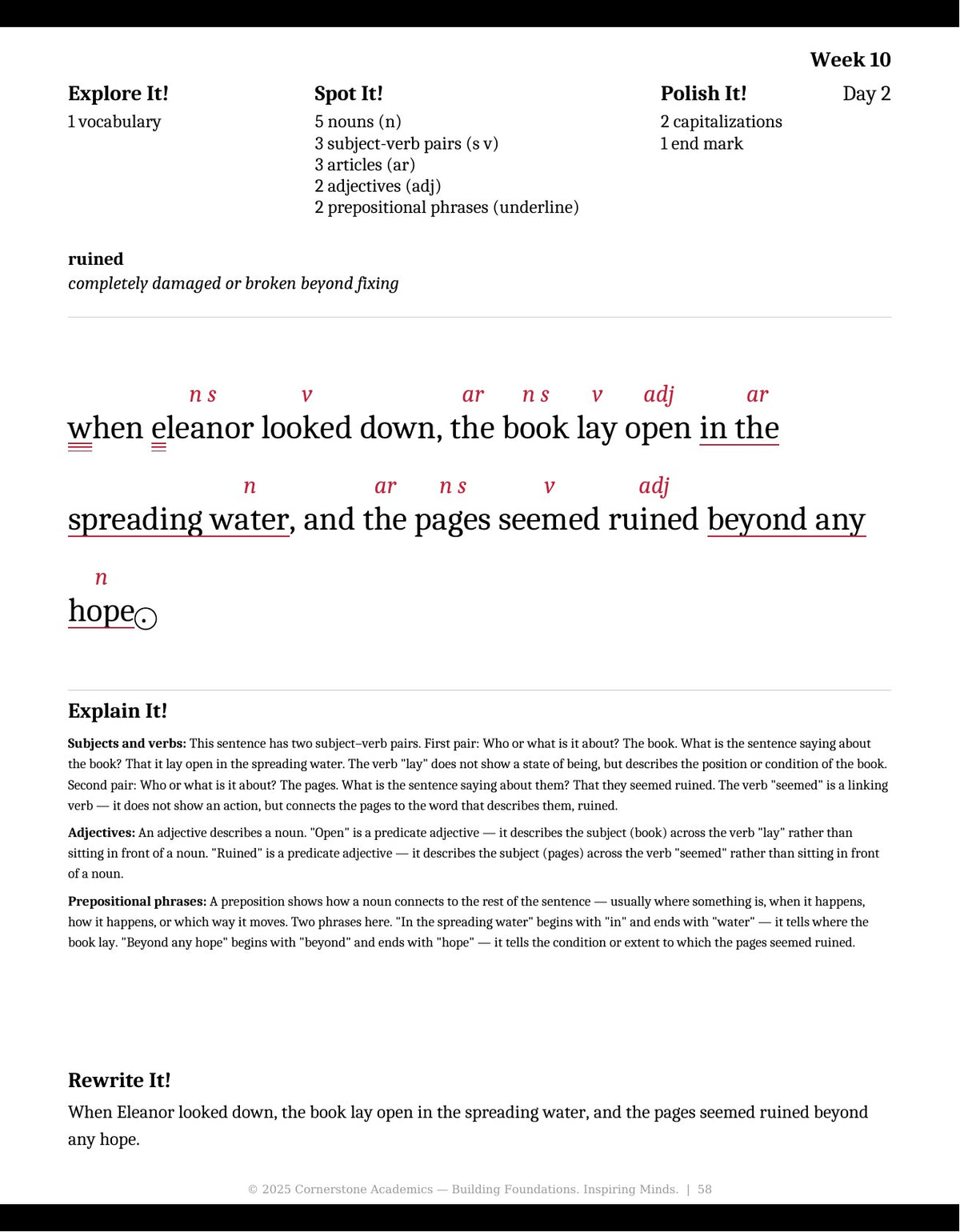 Week 10 lesson page from Grade 4 Grammar, Grade 4 grammar curriculum