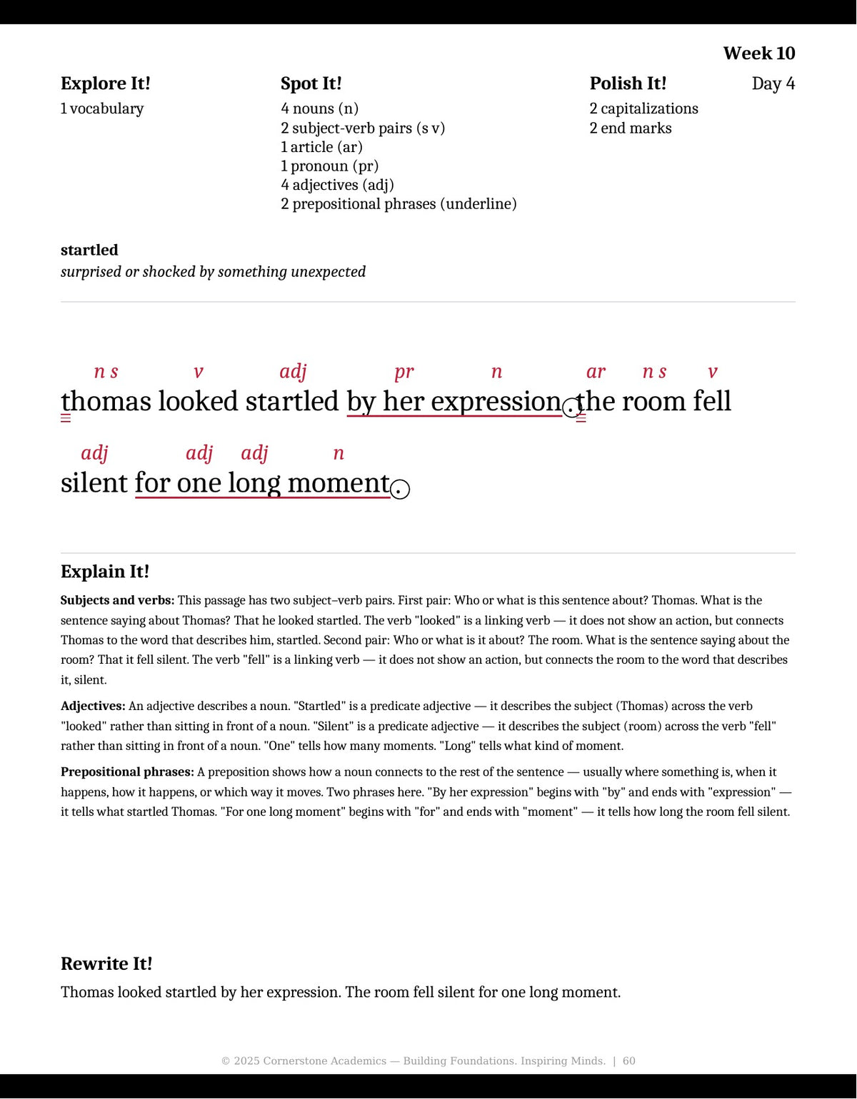 Week 10 lesson page from Grade 4 Grammar, Grade 4 grammar curriculum