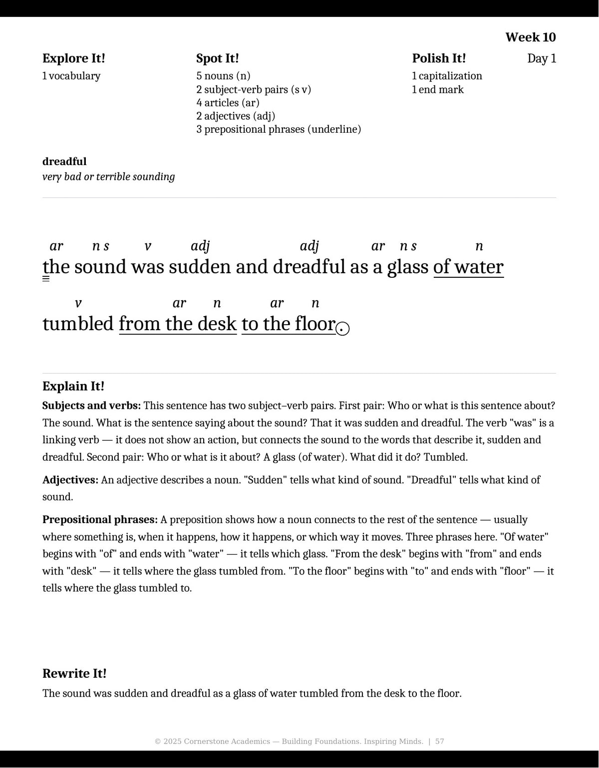 Week 10 lesson page from Grade 4 Grammar, Grade 4 grammar curriculum