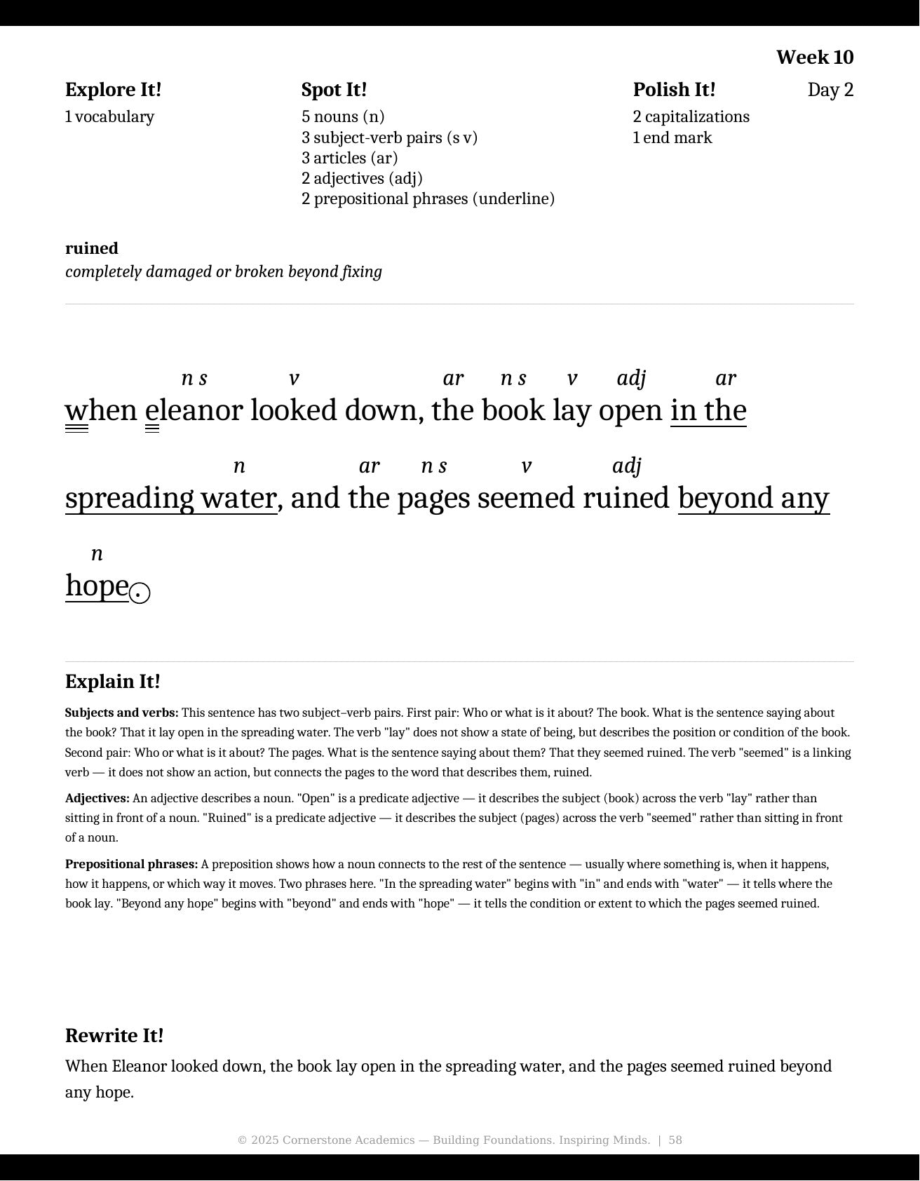 Week 10 lesson page from Grade 4 Grammar, Grade 4 grammar curriculum
