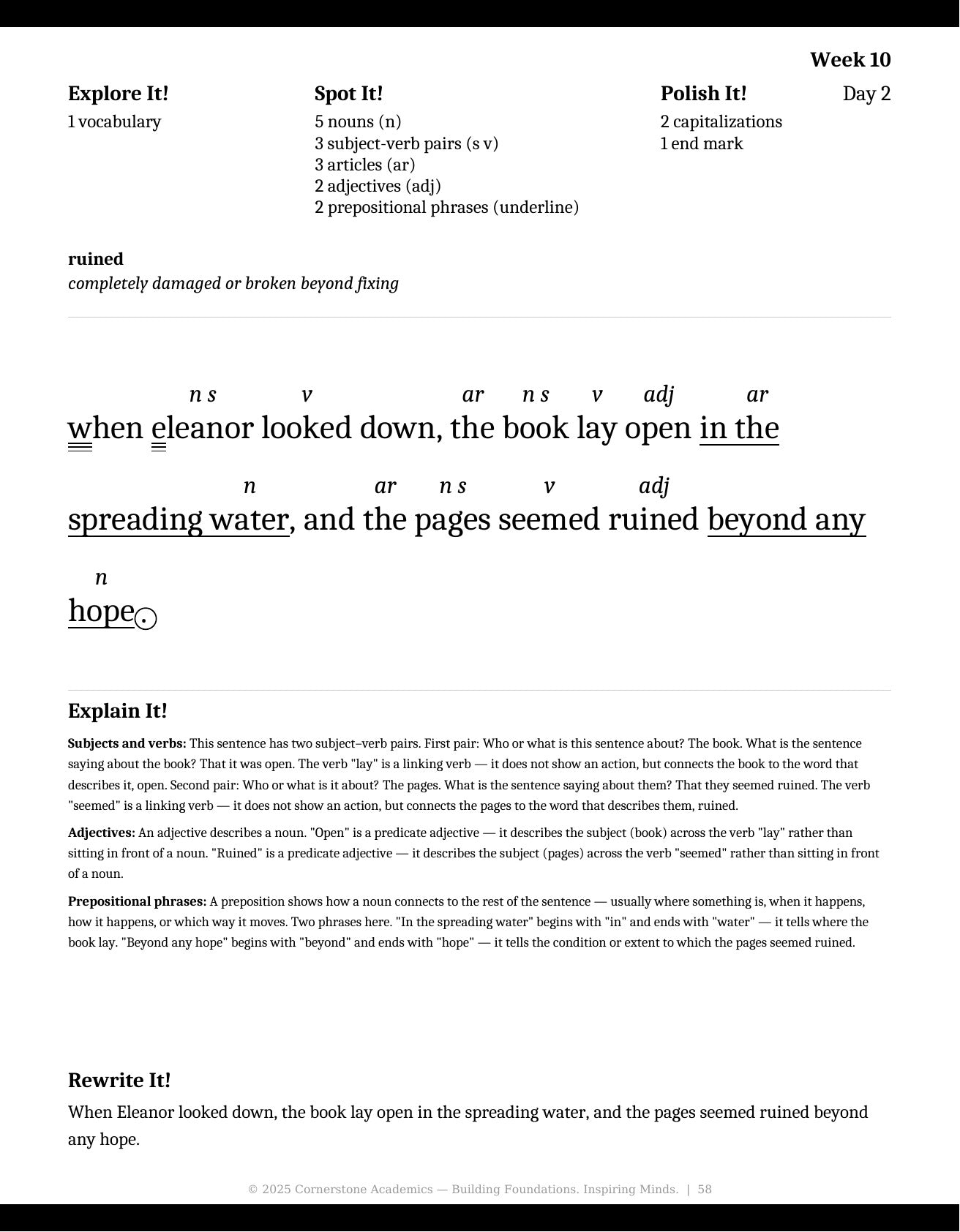 Week 10 lesson page from Grade 4 Grammar, Grade 4 grammar curriculum