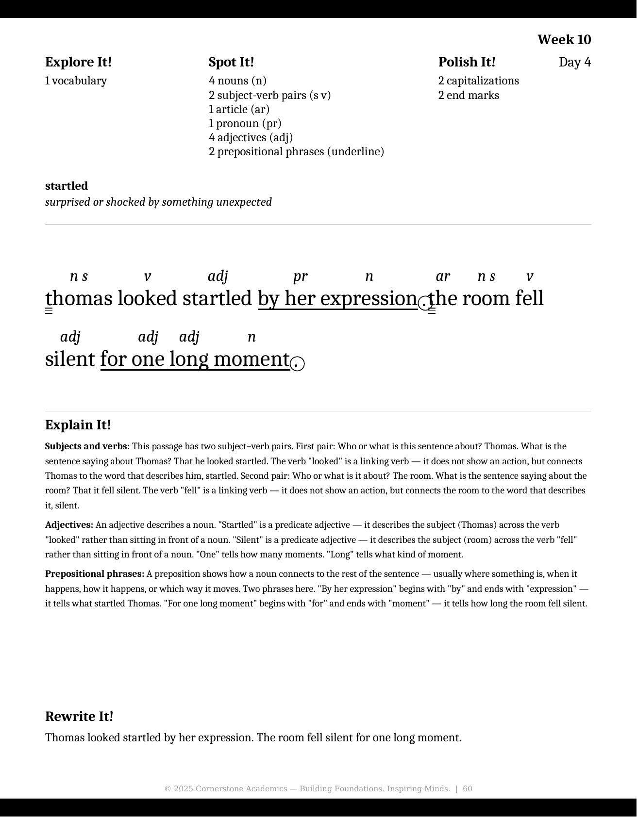 Week 10 lesson page from Grade 4 Grammar, Grade 4 grammar curriculum