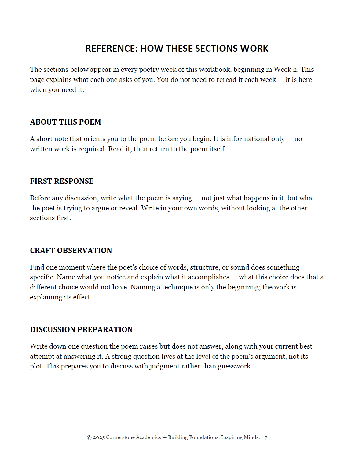 Vanguard Literature Grade 6 — Poetry Companion Student Workbook | Cornerstone Academics