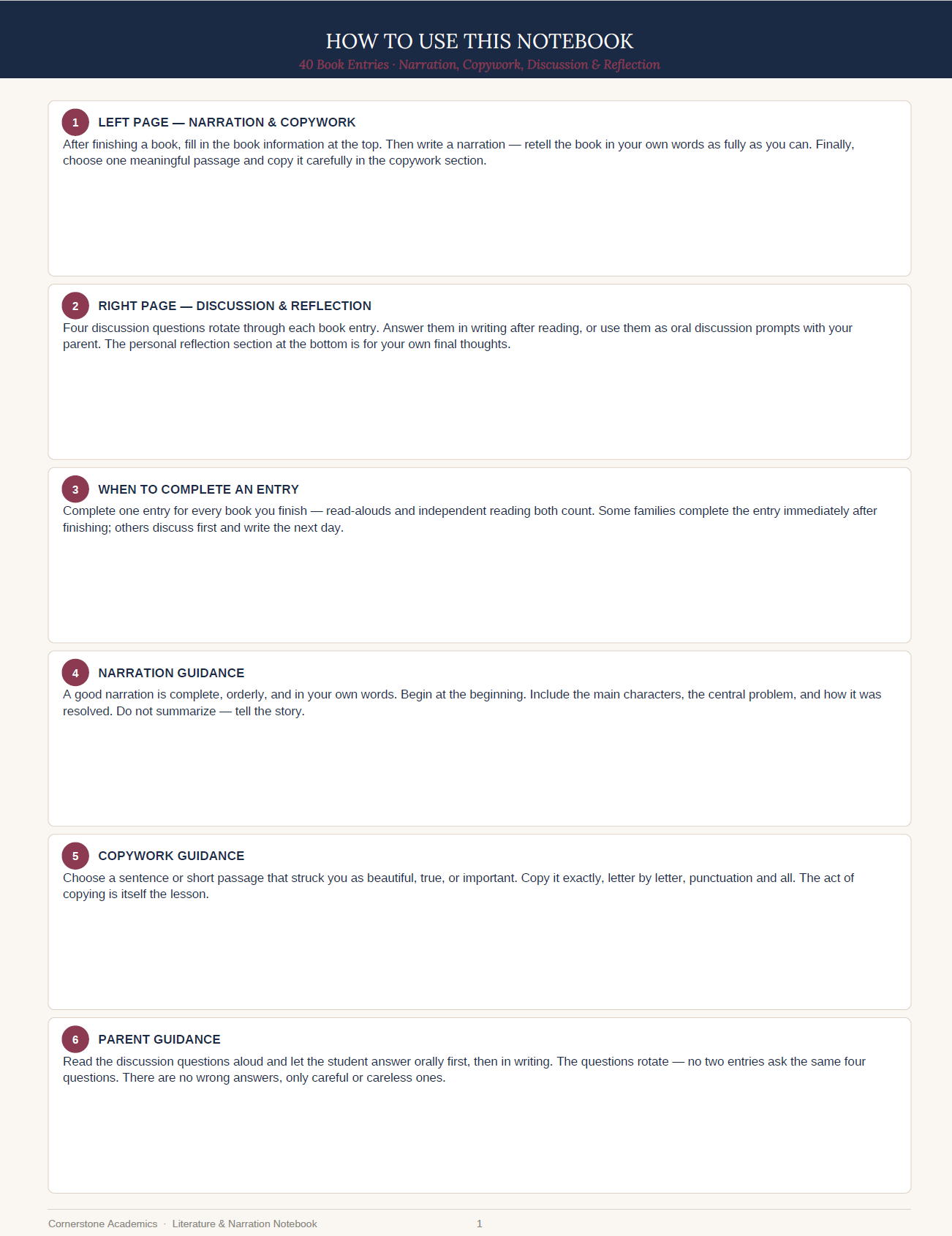 Cornerstone Academics Literature & Narration Notebook – Classical Homeschool Edition (Free)