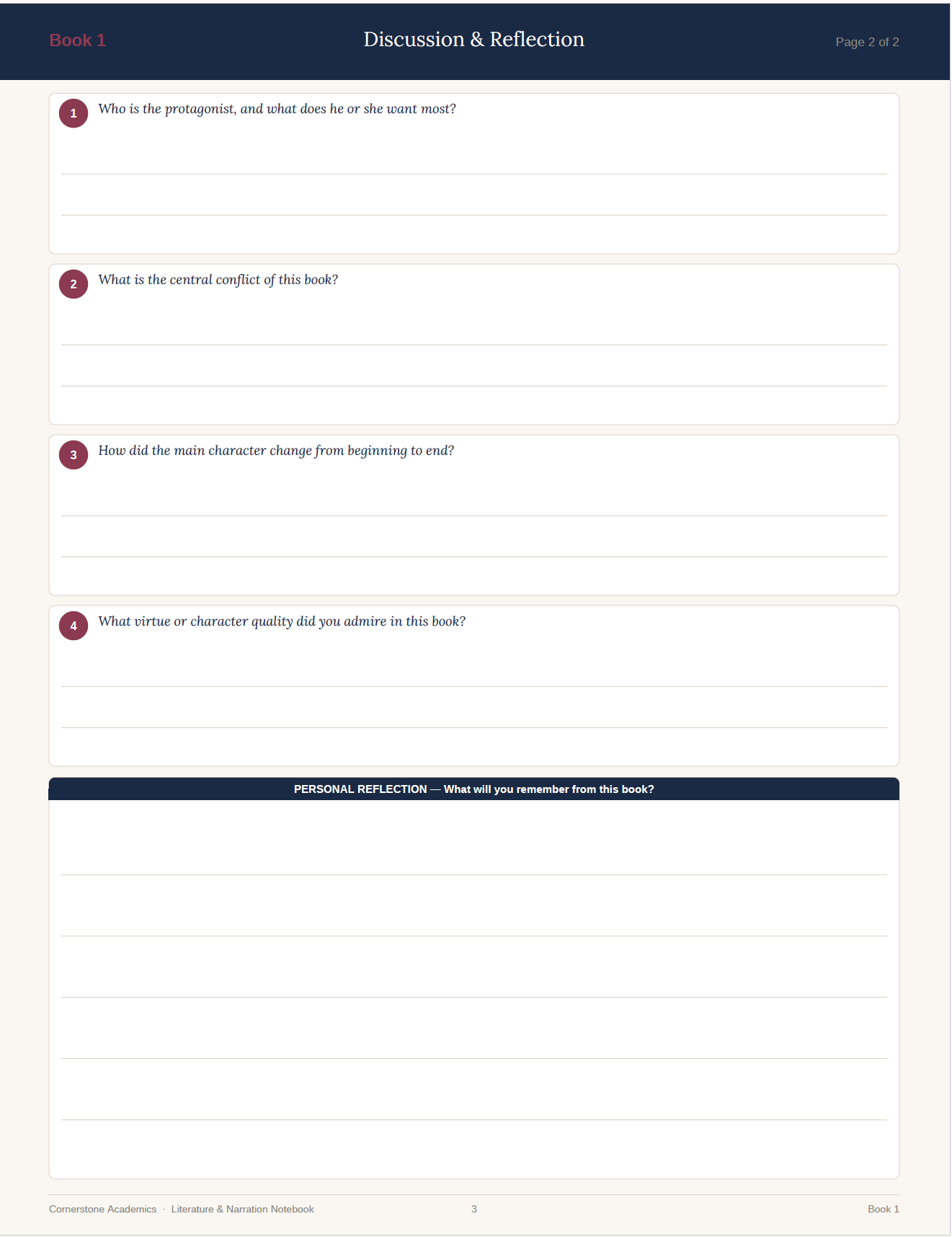 Cornerstone Academics Literature & Narration Notebook – Classical Homeschool Edition (Free)