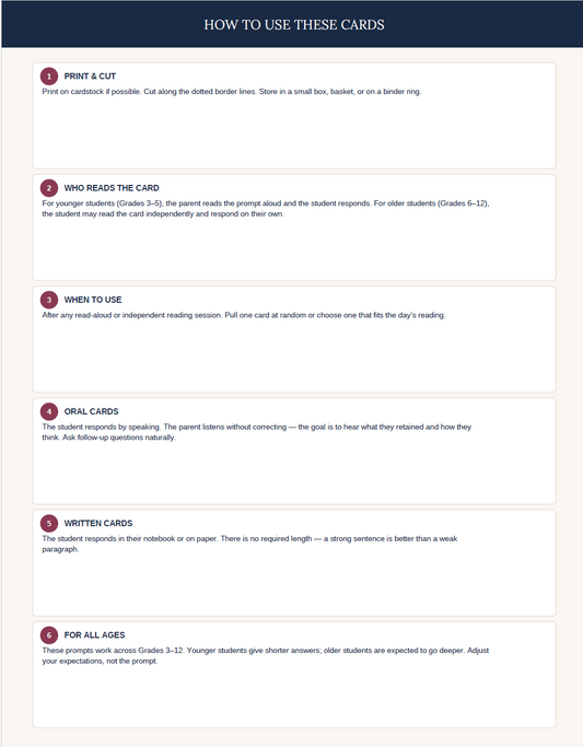 Cornerstone Academics Narration Prompt Cards – Classical Homeschool Edition (Free)
