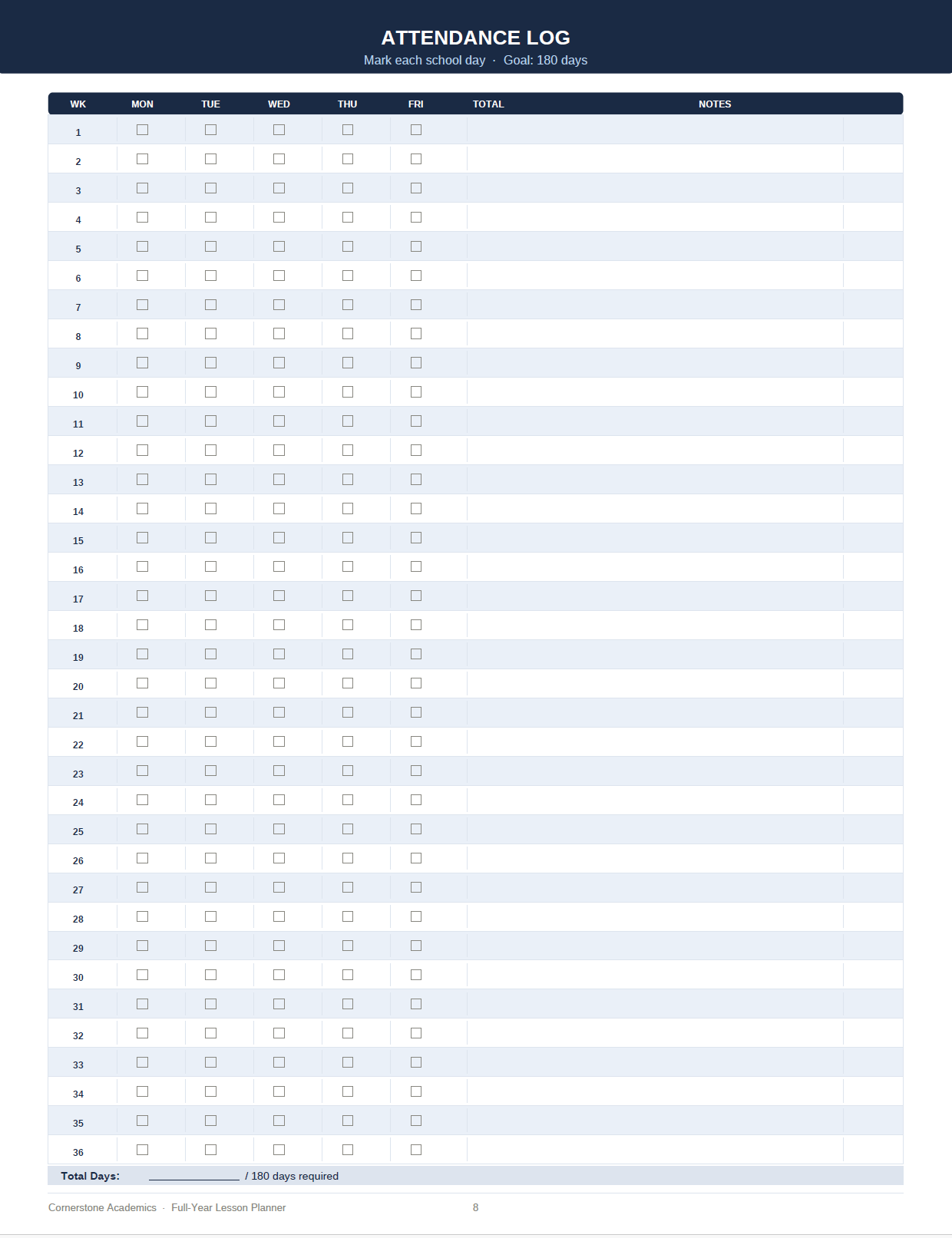 Cornerstone Academics Full-Year Lesson Planner – Classical Homeschool Edition (Free)