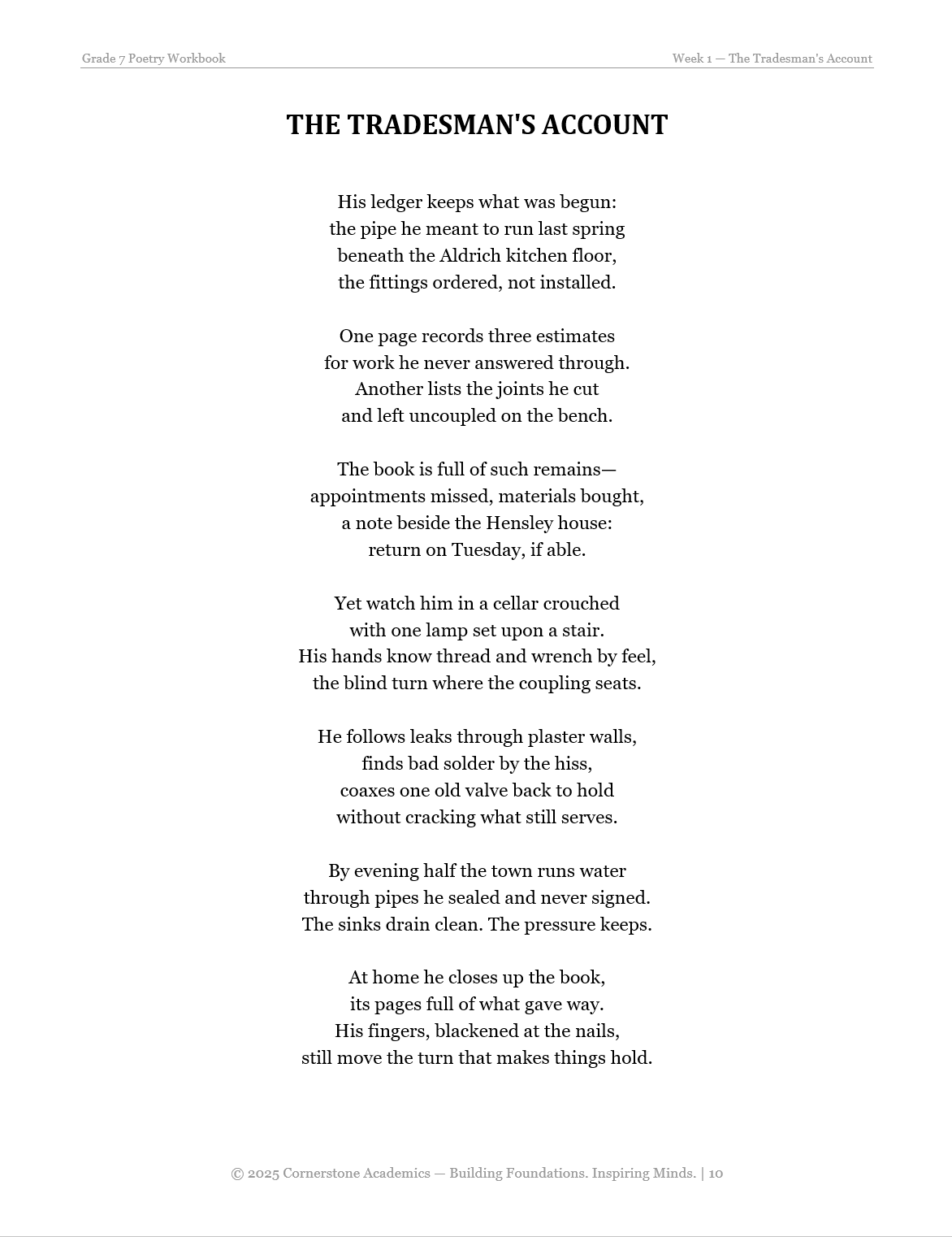 Vanguard Literature Grade 7 — Poetry Companion Student Workbook | Cornerstone Academics