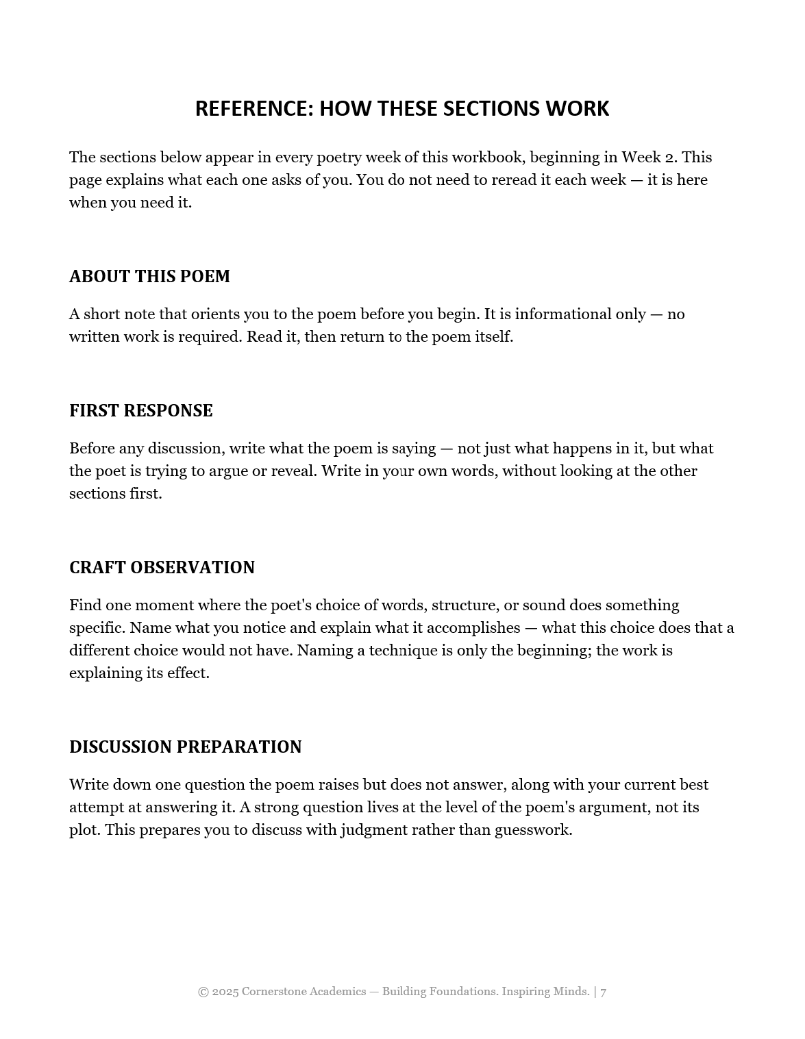 Vanguard Literature Grade 8 — Poetry Companion Student Workbook | Cornerstone Academics