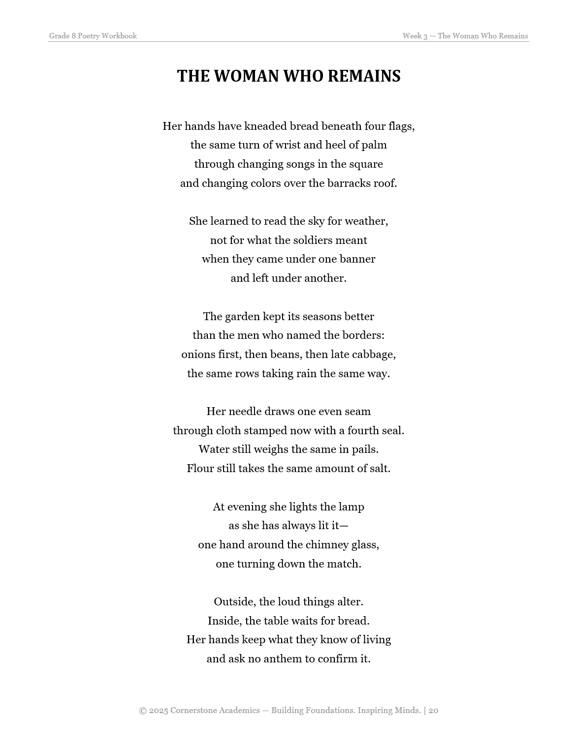 Vanguard Literature Grade 8 — Poetry Companion Student Workbook | Cornerstone Academics