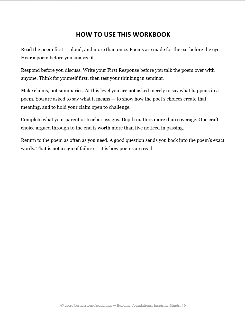 Poetry Companion Student Workbook