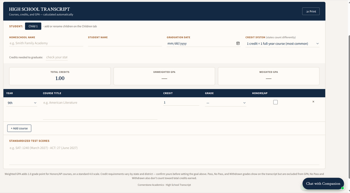 App screen from Homeschool Planner App