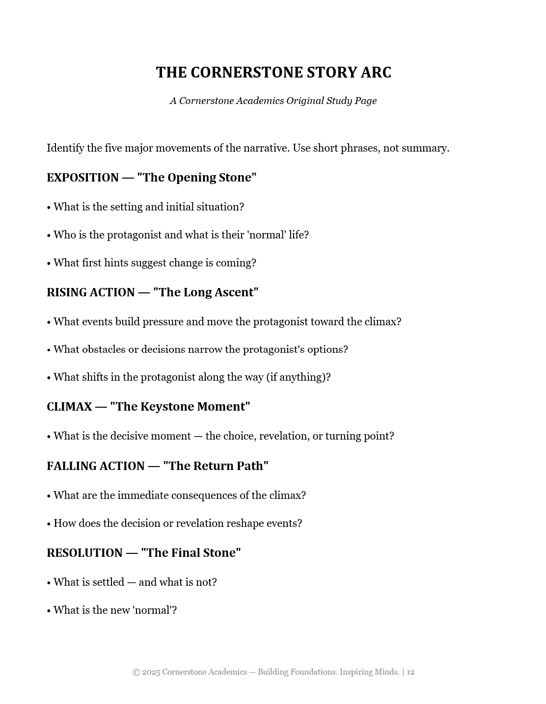 Story Arc study page from The Morning the Bread Did Not Rise, Grade 6 literature packet