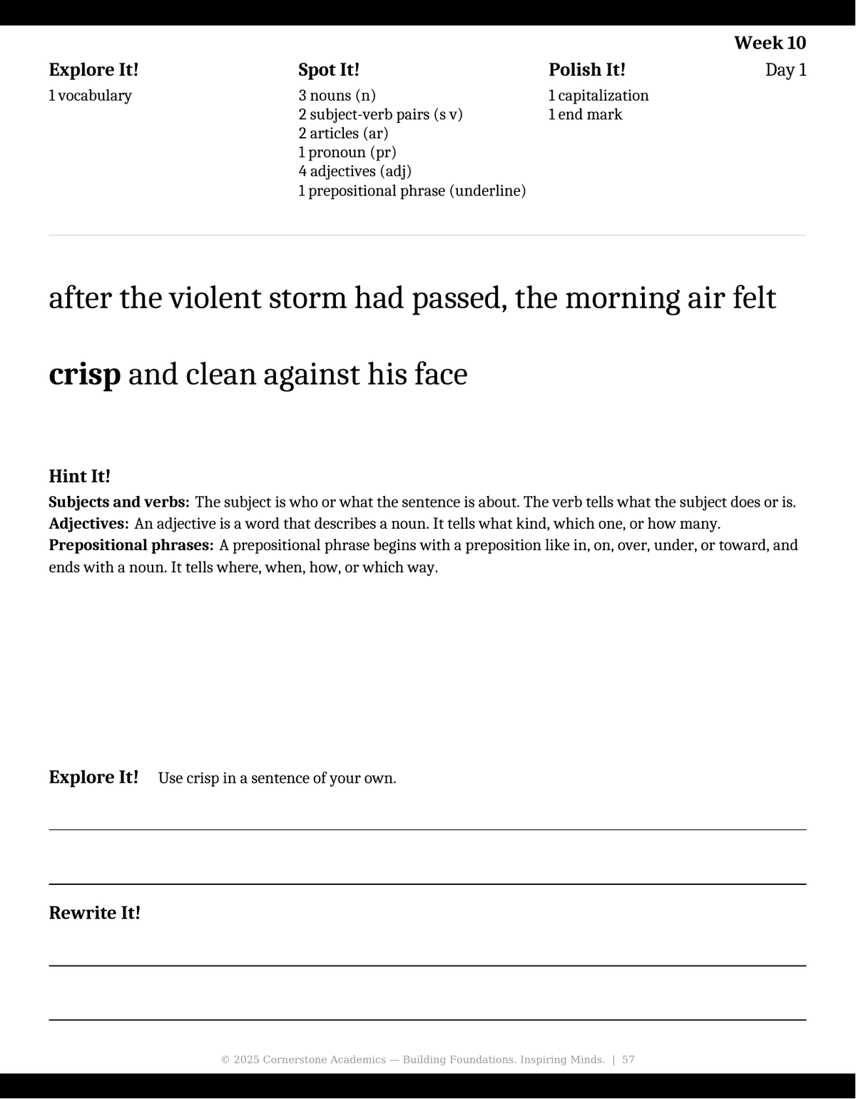 Sample page 3 from Grade 5 Grammar: Clear Day — Student Workbook, Grade 5 grammar curriculum