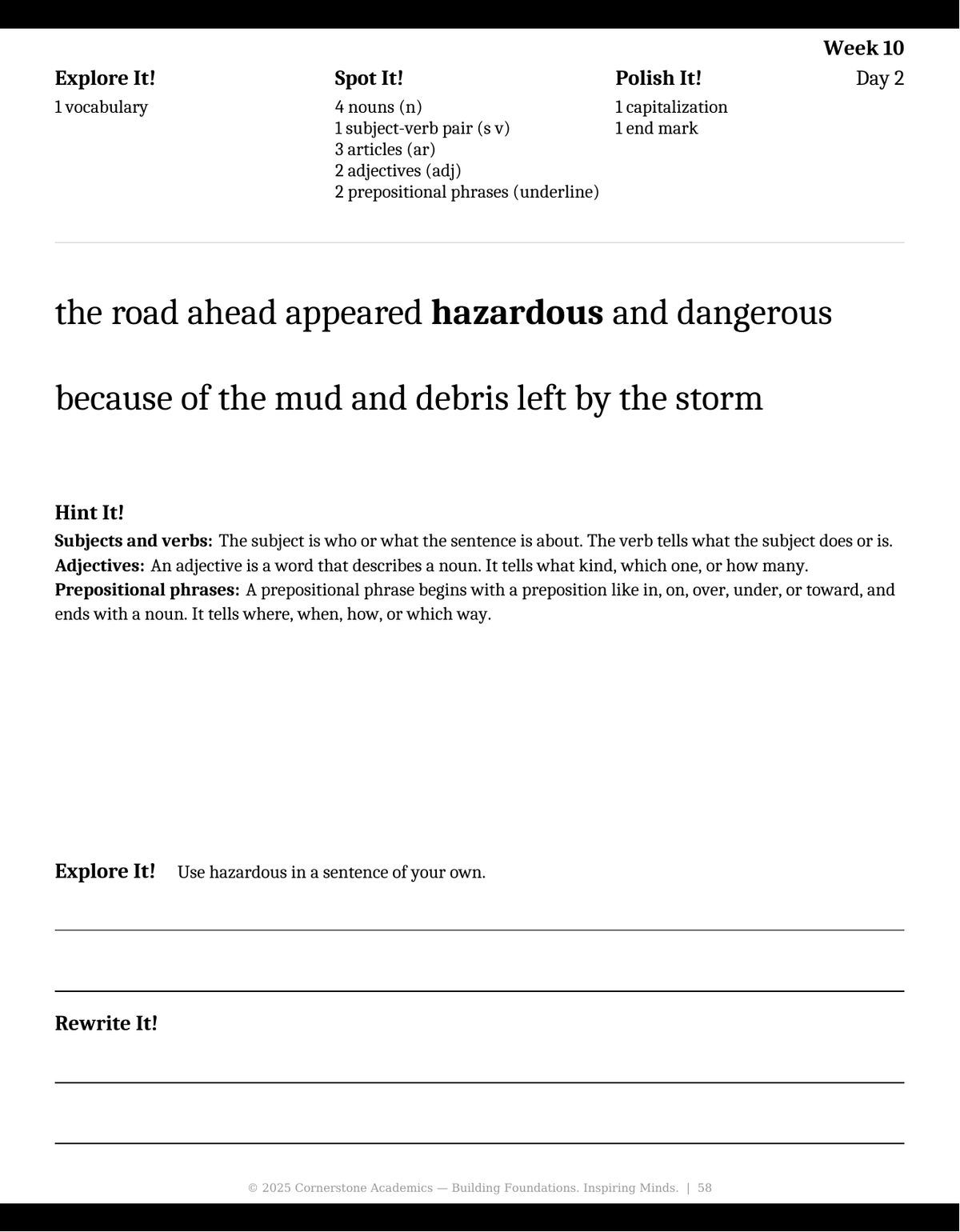 Sample page 4 from Grade 5 Grammar: Clear Day — Student Workbook, Grade 5 grammar curriculum