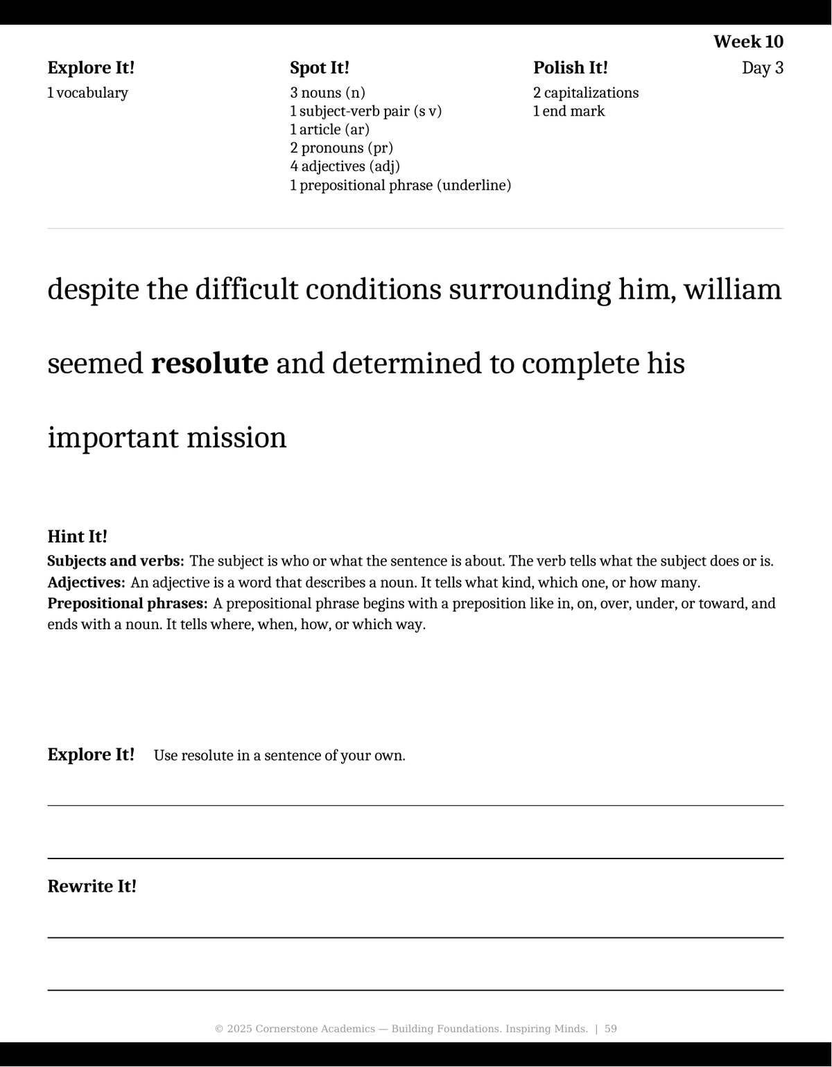 Sample page 5 from Grade 5 Grammar: Clear Day — Student Workbook, Grade 5 grammar curriculum