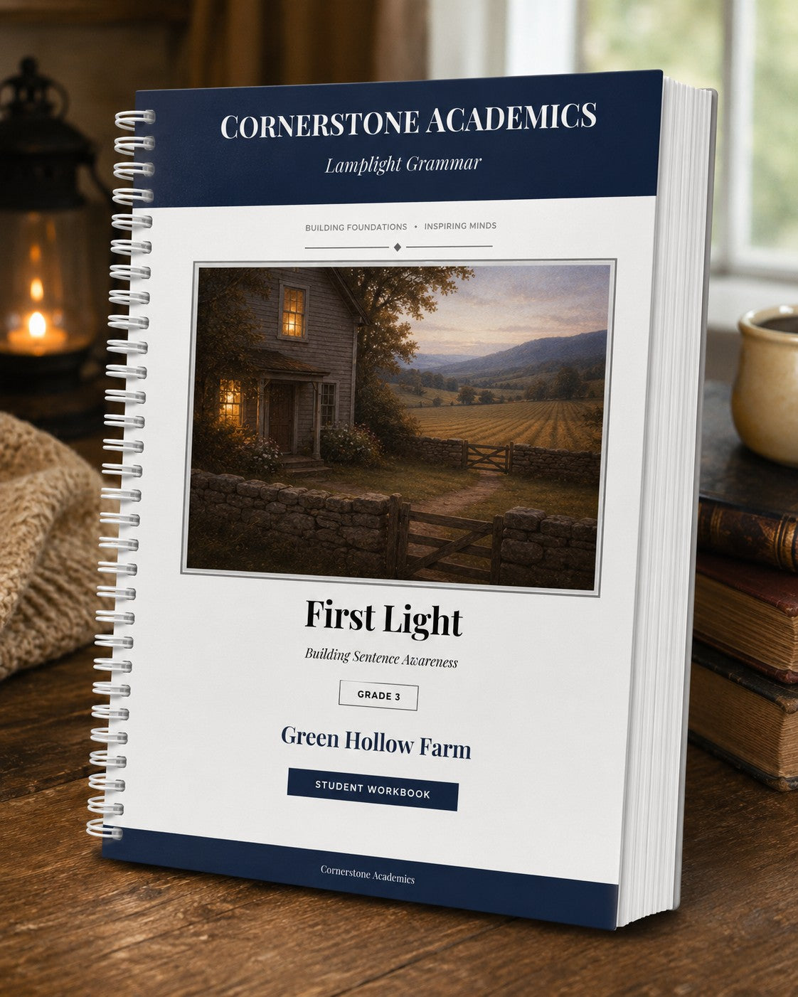 Front cover of Grade 3 Grammar: First Light — Student Workbook, a Grade 3 grammar curriculum from Cornerstone Academics